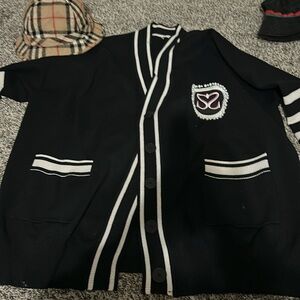 Sandro cardigan white strip Melna pearl circle  size small oversized